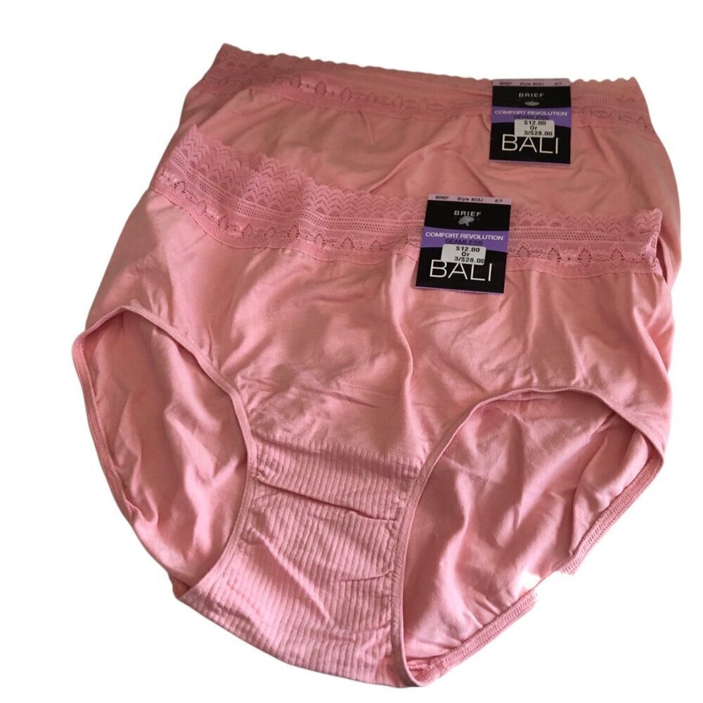 New BALI 2- PACK Women's Comfort Revolution Seamless Lace Brief Panties Sz 6/7